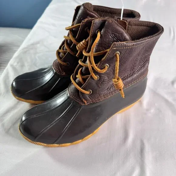 Sperry Saltwater Duck Boots Womens Sz 8 Brown Leather Waterproof Rain Snow - Picture 1 of 8